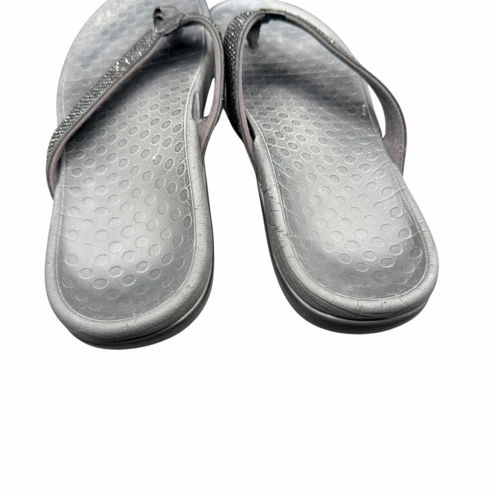 Vionic Rhinestone Flip Flops Black Gray Orthotic … - image 5